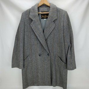 VTG Blue & Gray Herringbone Tweed Wool Blazer Winter Jacket Zero King Women's 14